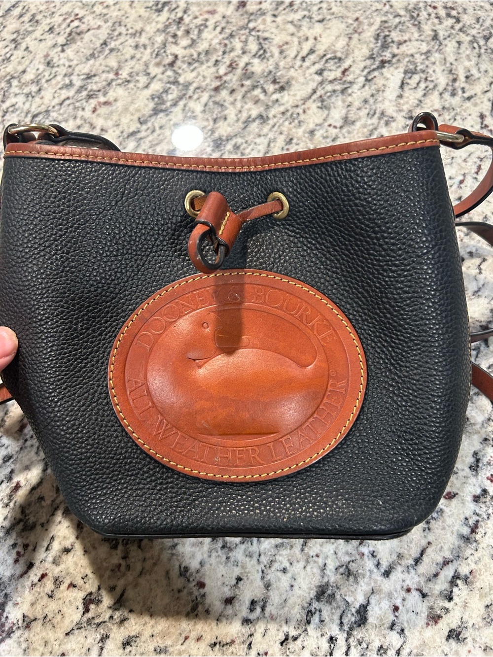 Dooney & Bourke Black Pebble Leather Crossbody with Brown Leather Logo Patch